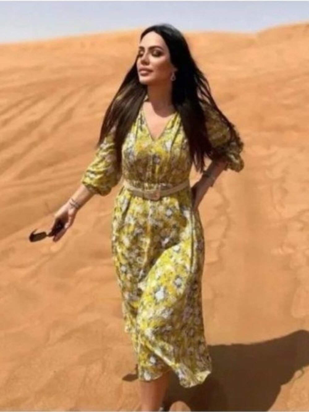 Zara | Floral Jacquard Printed Midi Dress Yellow